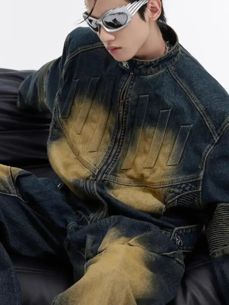 Men's Zip Up Long Sleeve Denim Jacket