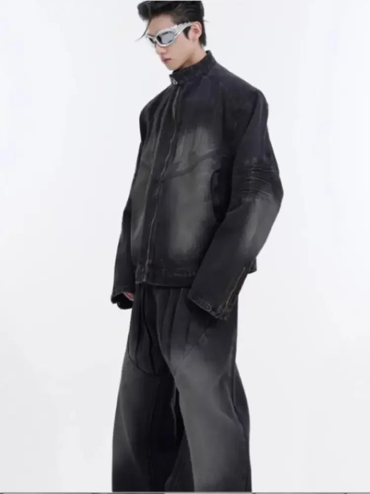 Men's Zip Up Long Sleeve Denim Jacket