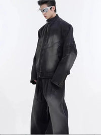 Men's Zip Up Long Sleeve Denim Jacket