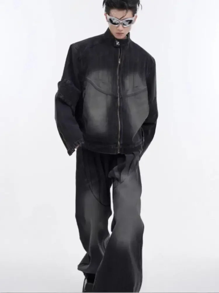 Men's Zip Up Long Sleeve Denim Jacket