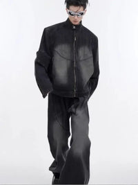 Men's Zip Up Long Sleeve Denim Jacket