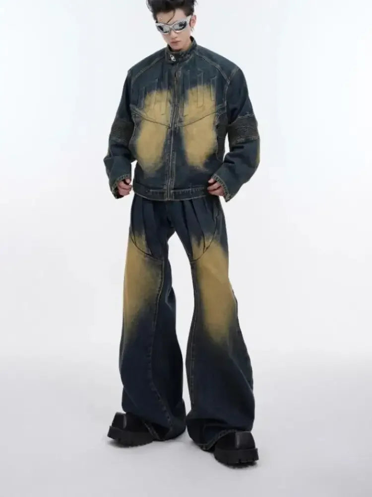 Men's Zip Up Long Sleeve Denim Jacket