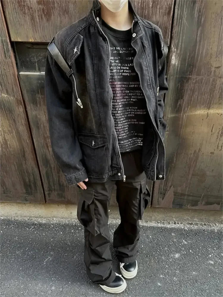 Men's Zip Up Long Sleeve Denim Jacket