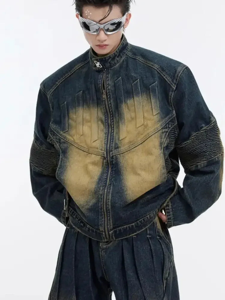 Men's Zip Up Long Sleeve Denim Jacket