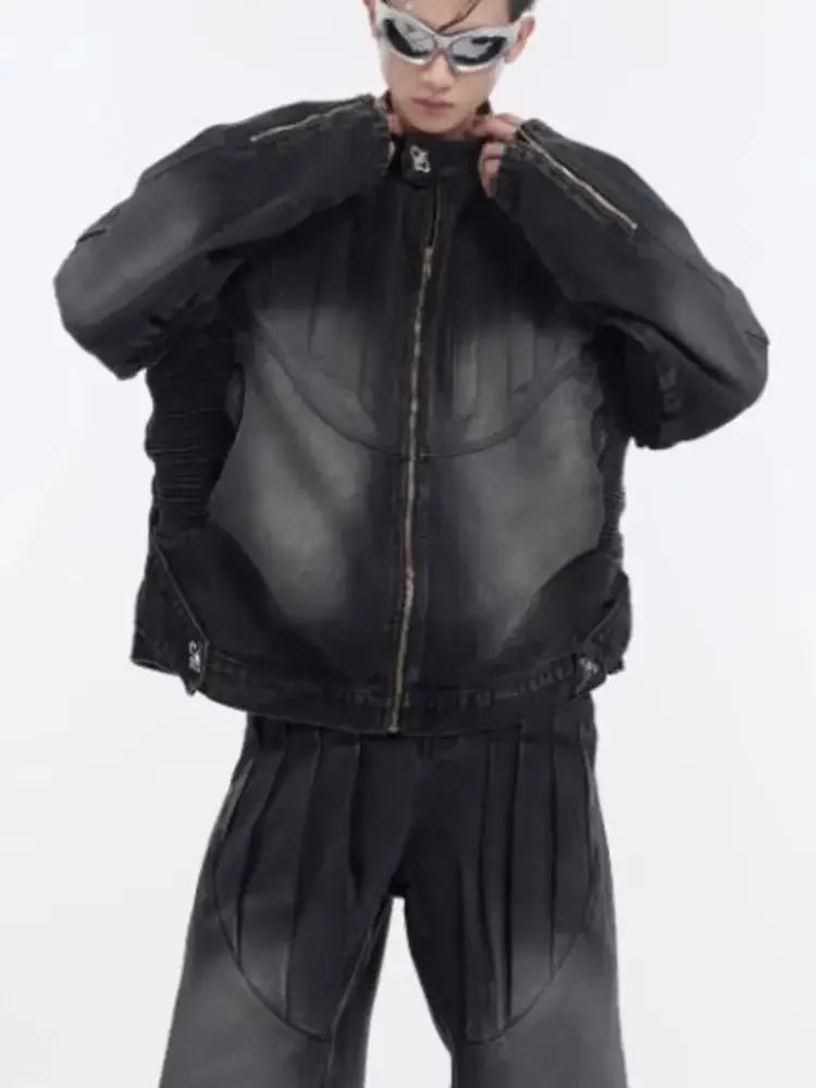 Men's Zip Up Long Sleeve Denim Jacket