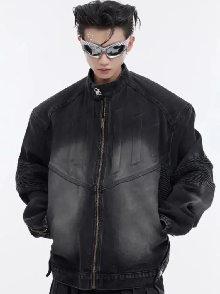 Men's Zip Up Long Sleeve Denim Jacket