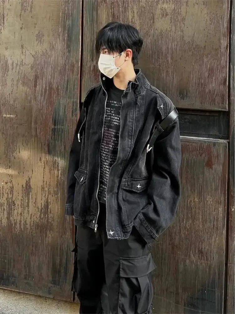 Men's Zip Up Long Sleeve Denim Jacket