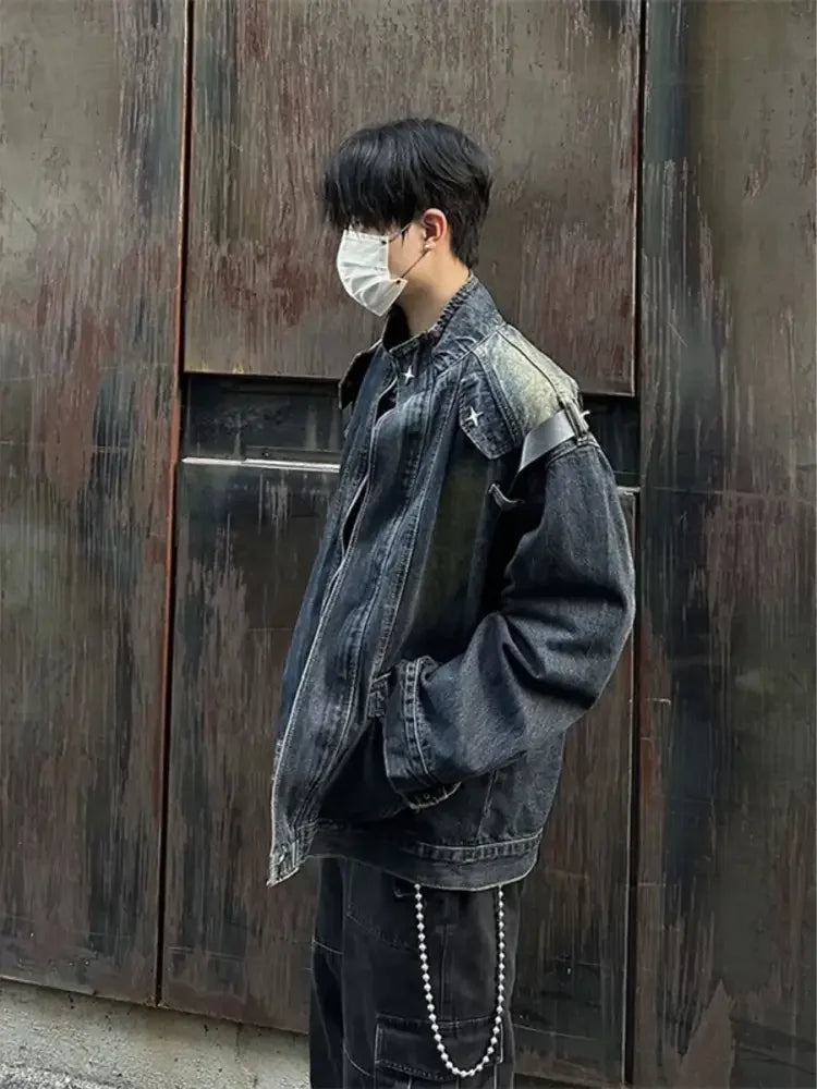 Men's Zip Up Long Sleeve Denim Jacket