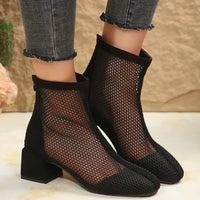 Mesh Block Heel Boots