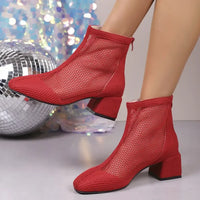Mesh Block Heel Boots