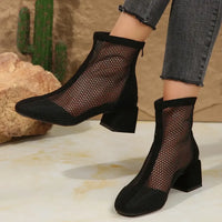 Mesh Block Heel Boots