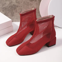 Mesh Block Heel Boots