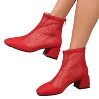 Mesh Block Heel Boots