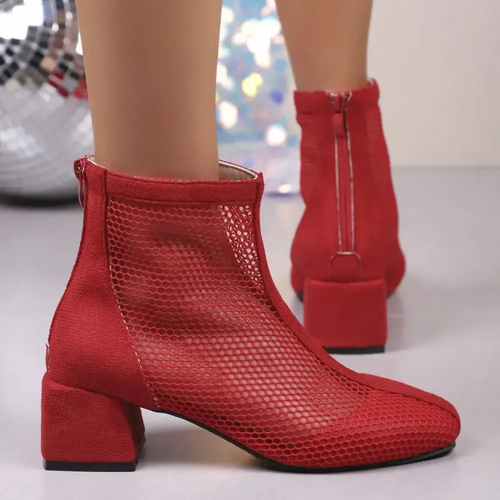 Mesh Block Heel Boots