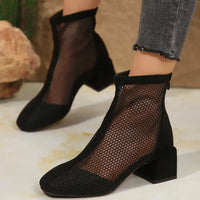 Mesh Block Heel Boots