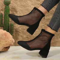 Mesh Block Heel Boots