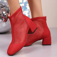 Mesh Block Heel Boots