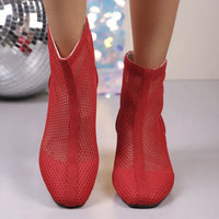Mesh Block Heel Boots
