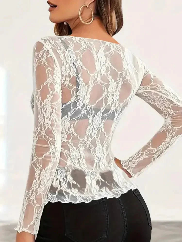 Mesh Floral Lace Long Sleeve T-Shirt - Update AvenueT-ShirtsTrendsi10010045197460810010045197460816be5d88cd734e1a86e0ade67512b9ed - Max - OriginWhite