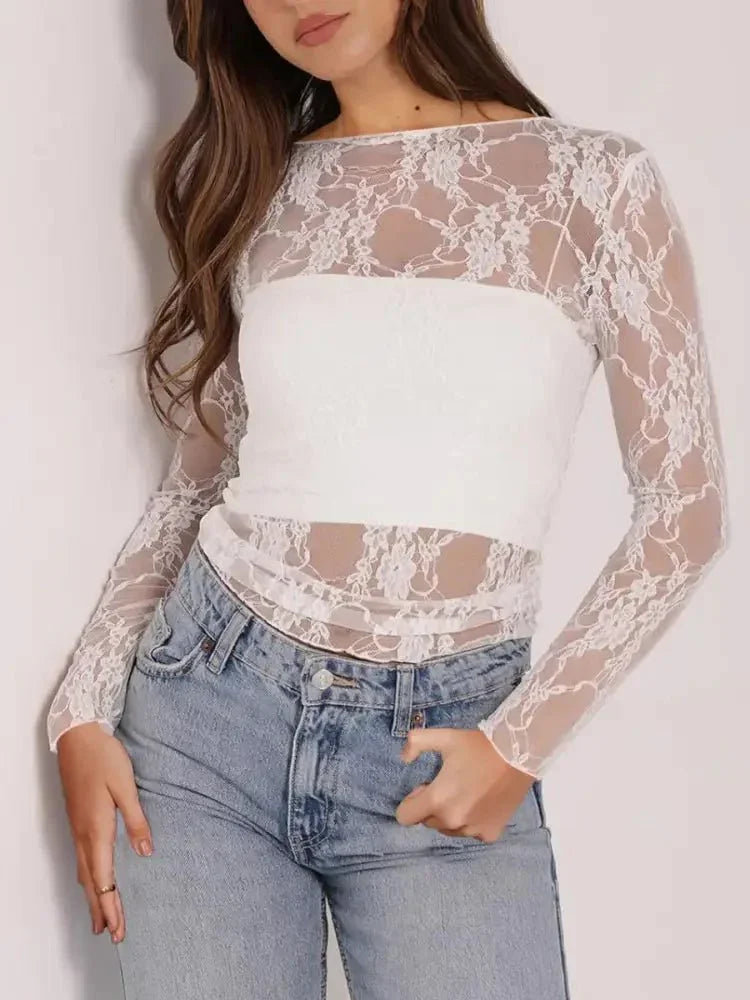 Mesh Floral Lace Long Sleeve T-Shirt - Update AvenueT-ShirtsTrendsi1001004519746081001004519746081fa431f5db154b3db8e4590d9f73d3ae - Max - OriginWhite