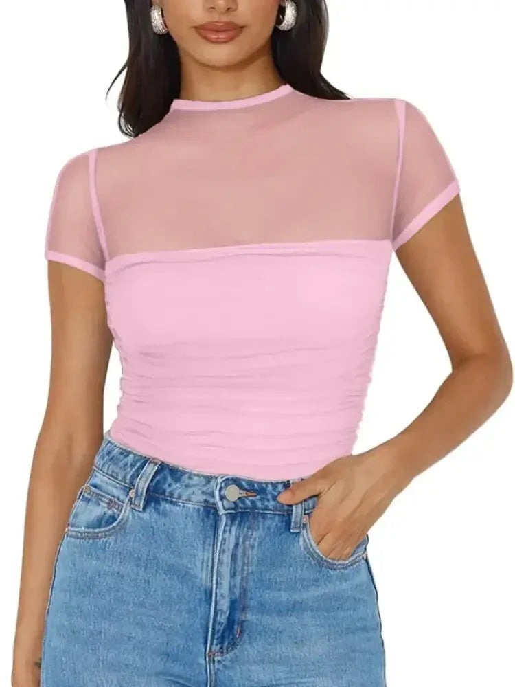 Mesh Mock Neck Short Sleeve T-Shirt - Update AvenueT-ShirtsTrendsi100100189880724100100189880724c0be06f2 - 650a - 4e9e - b98a - 9ac32d92d543 - Max - OriginPink