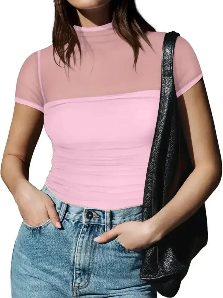 Mesh Mock Neck Short Sleeve T-Shirt - Update AvenueT-ShirtsTrendsi1001001898807241001001898807242bb89fe3 - 4b98 - 4797 - 9f58 - 35d9c81b188d - Max - OriginPink