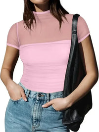 Mesh Mock Neck Short Sleeve T-Shirt - Update AvenueT-ShirtsTrendsi1001001898807241001001898807242bb89fe3 - 4b98 - 4797 - 9f58 - 35d9c81b188d - Max - OriginPink