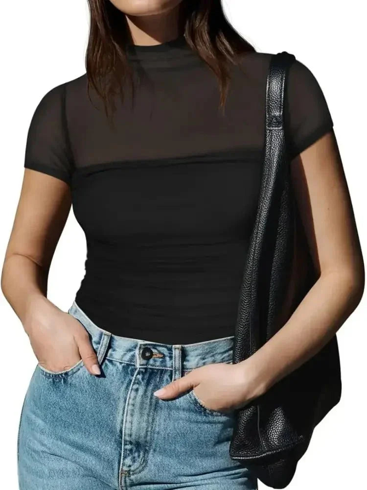 Mesh Mock Neck Short Sleeve T-Shirt - Update AvenueT-ShirtsTrendsi100100189881417100100189881417dd69b947 - 44cd - 49a8 - 8180 - a6ef064a23d7 - Max - OriginBlack