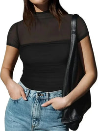 Mesh Mock Neck Short Sleeve T-Shirt - Update AvenueT-ShirtsTrendsi100100189881417100100189881417dd69b947 - 44cd - 49a8 - 8180 - a6ef064a23d7 - Max - OriginBlack