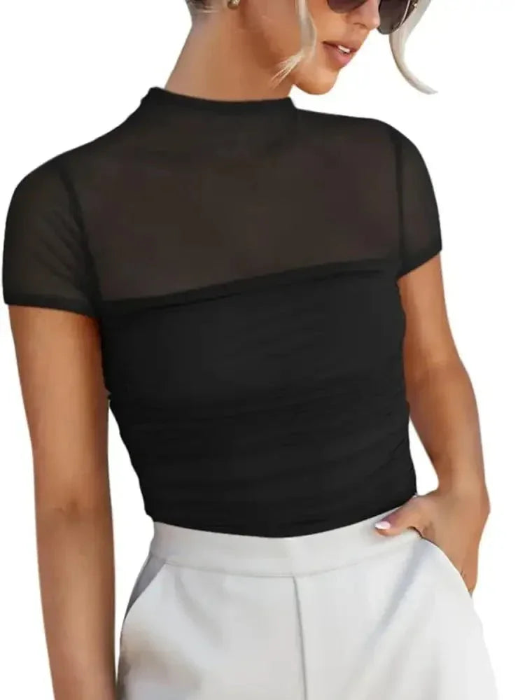Mesh Mock Neck Short Sleeve T-Shirt - Update AvenueT-ShirtsTrendsi1001001898814171001001898814171da57190 - 1b1a - 4d6b - 8ac5 - 2627cf313ced - Max - OriginBlack