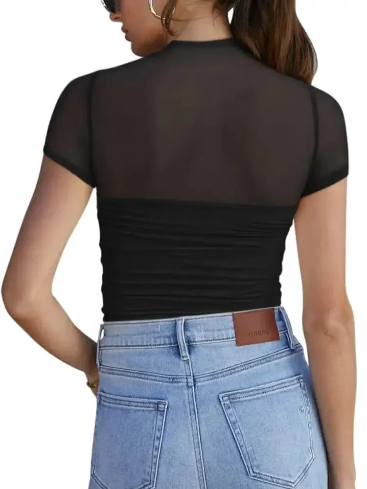 Mesh Mock Neck Short Sleeve T-Shirt - Update AvenueT-ShirtsTrendsi10010018988141710010018988141718835145 - 14df - 4667 - 9186 - eabaaf870aa6 - Max - OriginBlack