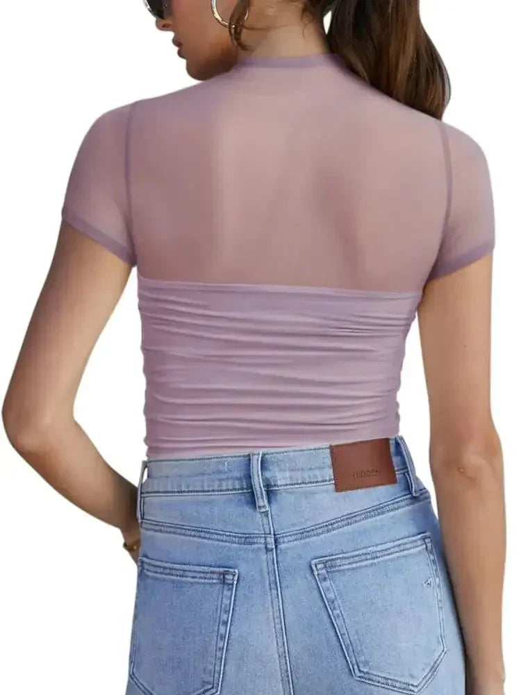 Mesh Mock Neck Short Sleeve T-Shirt - Update AvenueT-ShirtsTrendsi1001001898874561001001898874568249ca70 - 941e - 461b - af43 - fe41a50884e7 - Max - OriginLilac