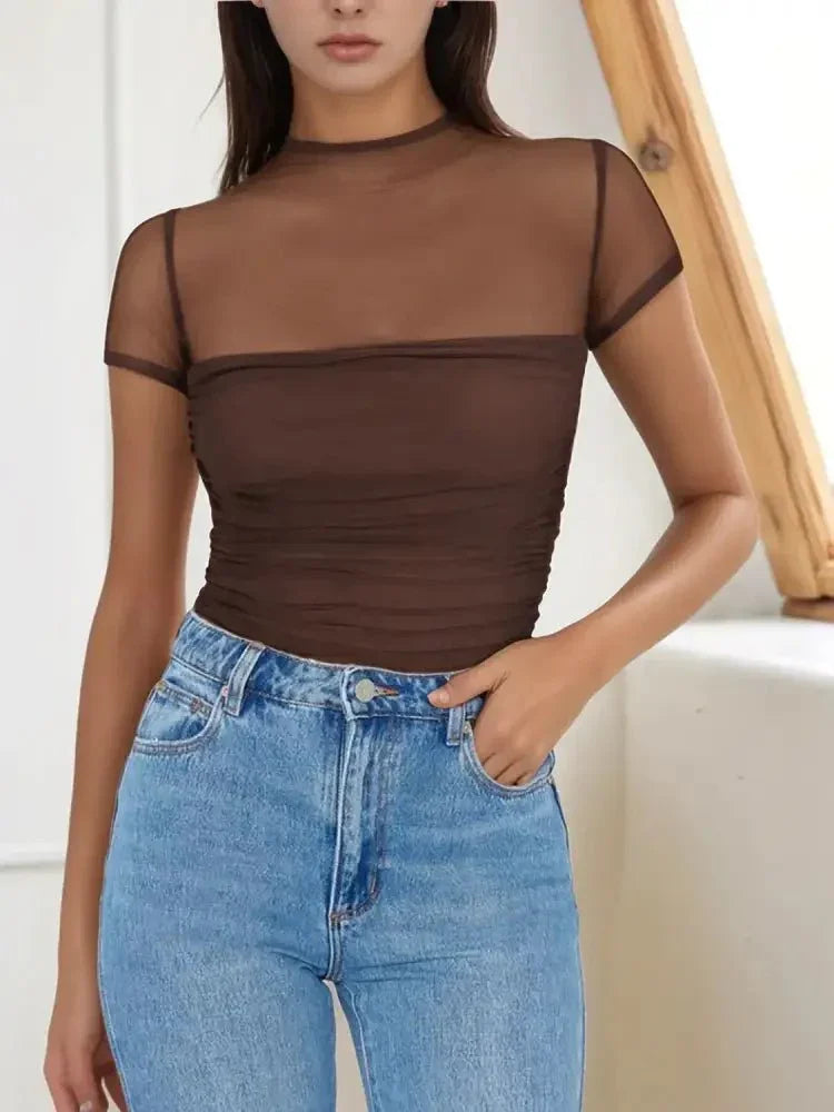 Mesh Mock Neck Short Sleeve T-Shirt - Update AvenueT-ShirtsTrendsi100100189887543100100189887543313d396b - f325 - 4362 - 8c02 - 18626d85b595 - Max - OriginChocolate