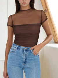 Mesh Mock Neck Short Sleeve T-Shirt - Update AvenueT-ShirtsTrendsi100100189887543100100189887543313d396b - f325 - 4362 - 8c02 - 18626d85b595 - Max - OriginChocolate