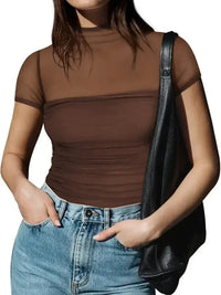 Mesh Mock Neck Short Sleeve T-Shirt - Update AvenueT-ShirtsTrendsi100100189887543100100189887543bb8ce29e - 361b - 450f - a0b5 - f3f4320a0791 - Max - OriginChocolate