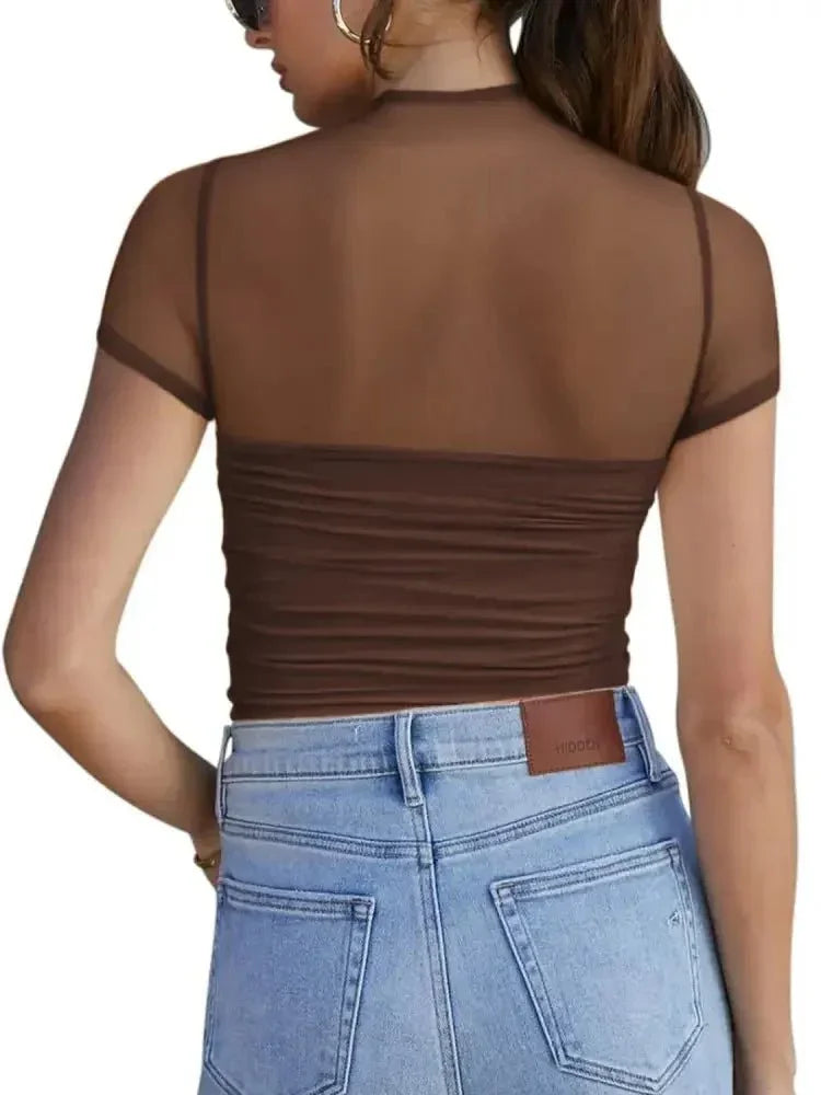 Mesh Mock Neck Short Sleeve T-Shirt - Update AvenueT-ShirtsTrendsi100100189887543100100189887543ff1c0331 - 54f0 - 45a7 - 9d8e - 50e03d65c4d7 - Max - OriginChocolate