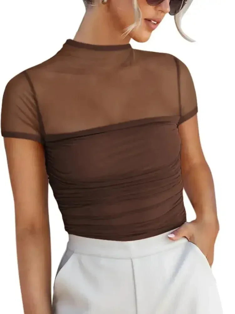 Mesh Mock Neck Short Sleeve T-Shirt - Update AvenueT-ShirtsTrendsi10010018988754310010018988754386e88e49 - fb22 - 4e12 - b583 - 19b808c45c70 - Max - OriginChocolate