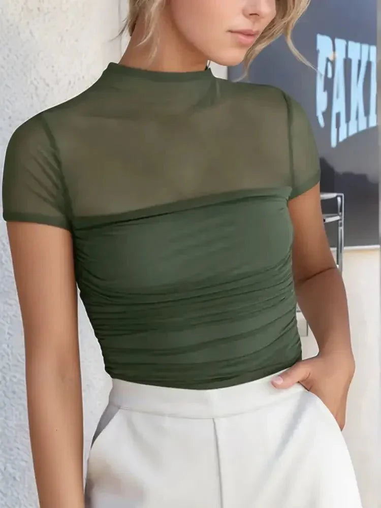 Mesh Mock Neck Short Sleeve T-Shirt - Update AvenueT-ShirtsTrendsi100100189887793100100189887793ebc58078 - ff8e - 4a8c - 902e - f3e589bd2ef7 - Max - OriginBlack Forest