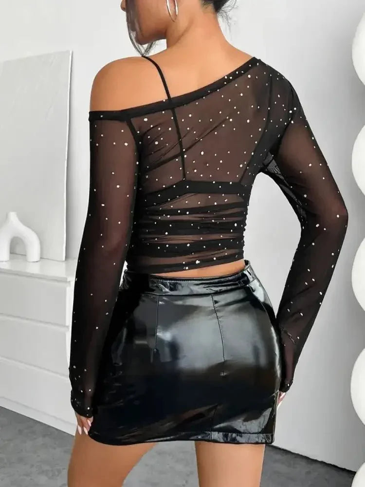 Mesh One Shoulder Long Sleeve Top - Update AvenueTrendsi1001006490136801001006490136805481b4df - 9341 - 4d1f - 82a0 - 9e5c3a595940 - MaxBlack