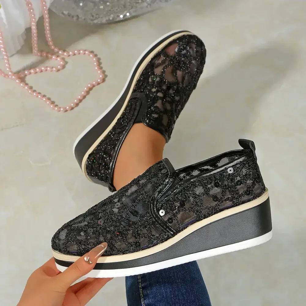 Mesh Platform Wedge Slip-Ons