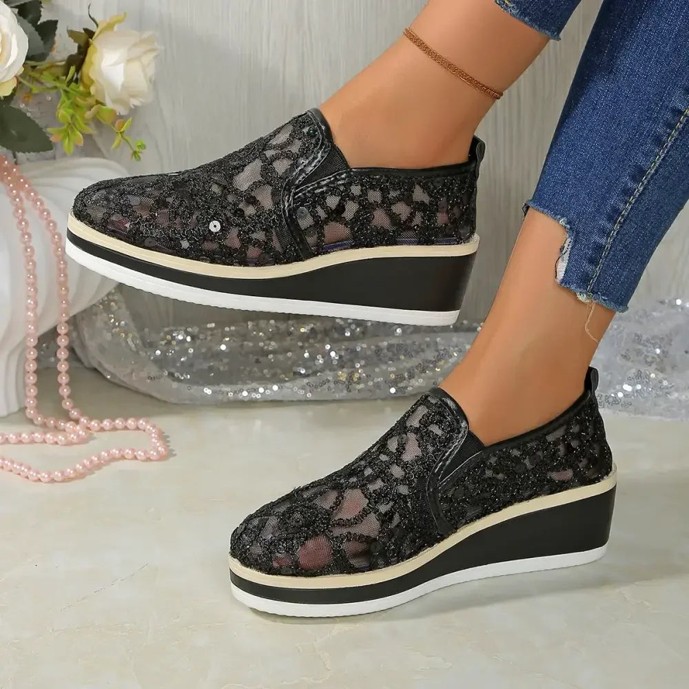 Mesh Platform Wedge Slip-Ons