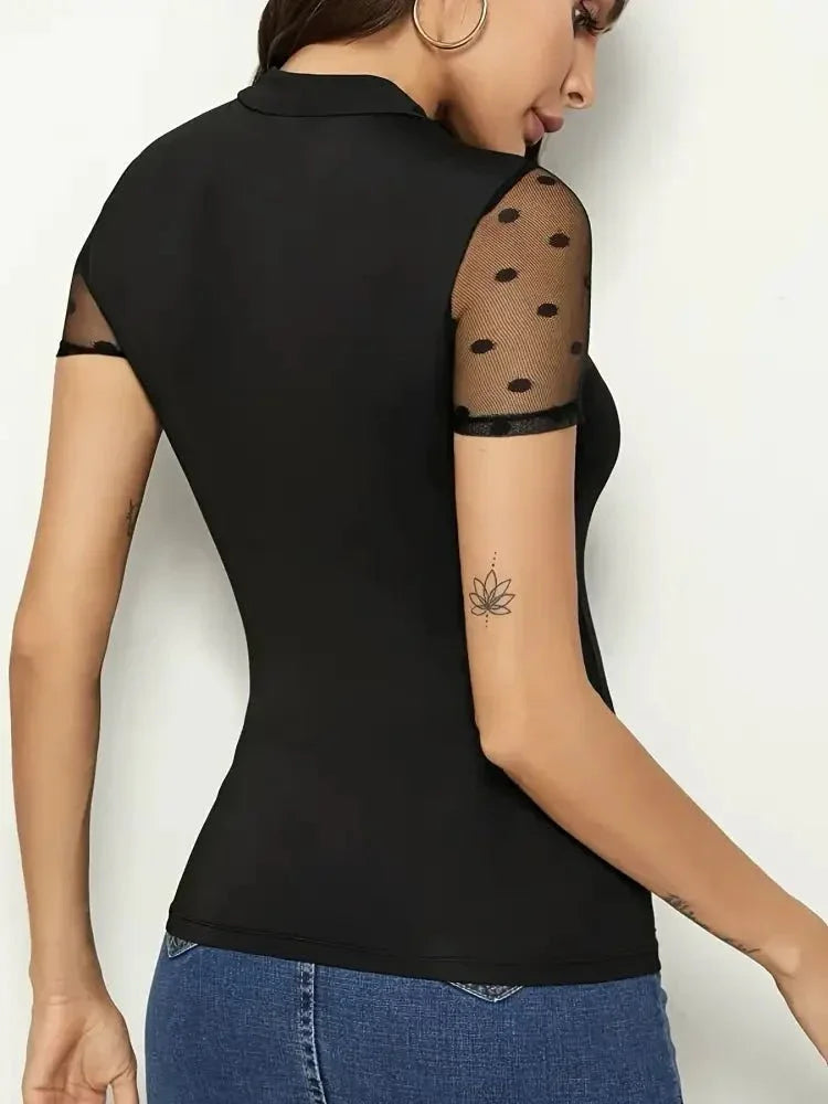 Mesh Polka Dot Mock Neck Top - Update AvenueT-ShirtsTrendsi1001008361540161001008361540164467ad75 - 2151 - 4716 - ae23 - 1b23fcee0220 - Max - OriginBlack