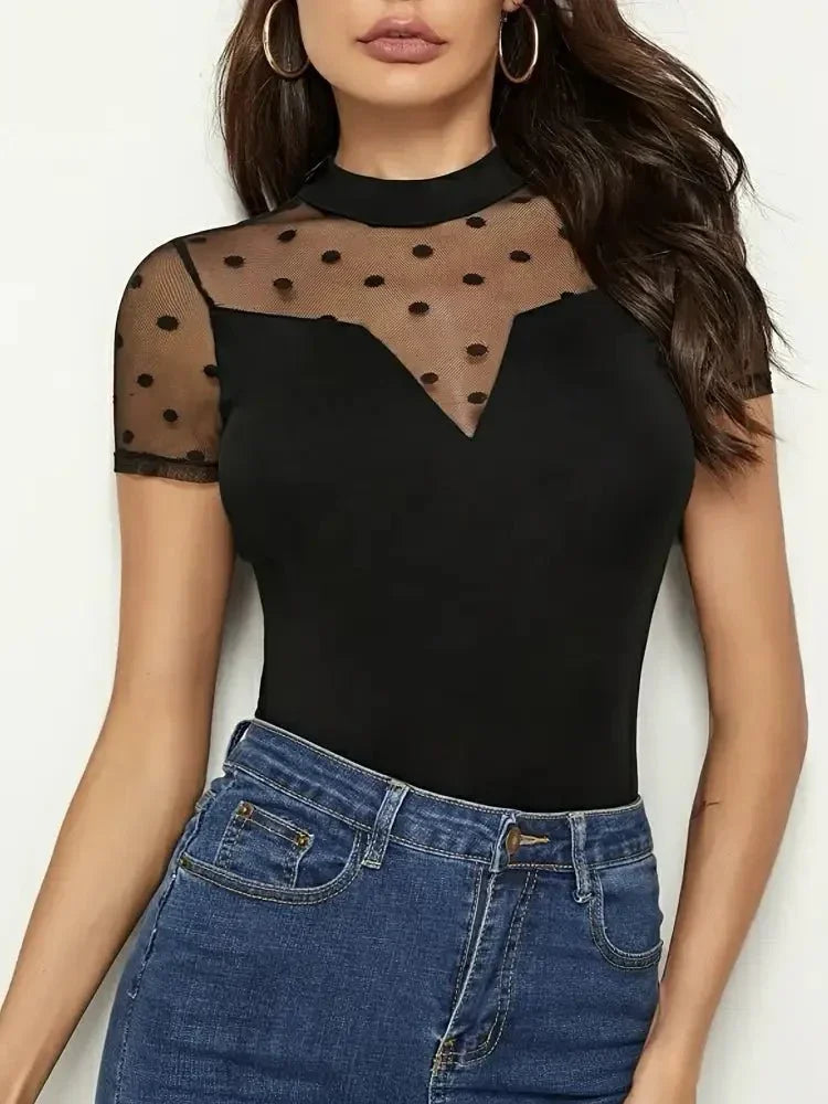 Mesh Polka Dot Mock Neck Top - Update AvenueT-ShirtsTrendsi10010083615401610010083615401673268255 - 6849 - 4d37 - 97d6 - 47d2f304fdad - Max - OriginBlack