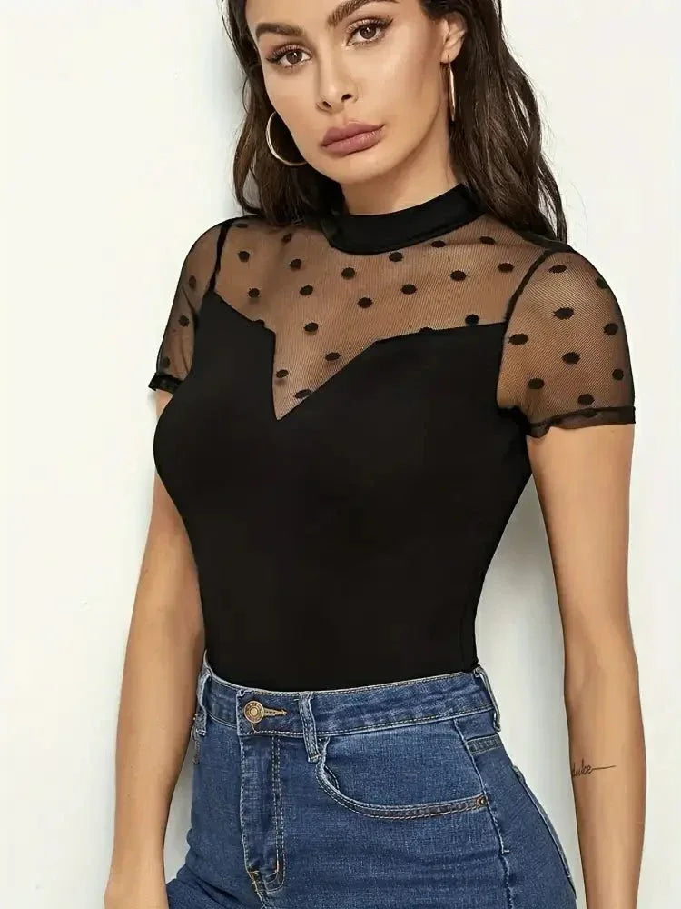 Mesh Polka Dot Mock Neck Top - Update AvenueT-ShirtsTrendsi10010083615401610010083615401699813039 - b679 - 442d - bc8d - 3c4ec493a187 - Max - OriginBlack