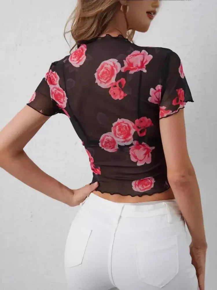 Mesh Rose Print Fitted T-Shirt - Update AvenueT-ShirtsTrendsi10010004856781210010004856781284fe4b7b8f9f46a588bd6bfa4adee637 - Max - OriginFloral
