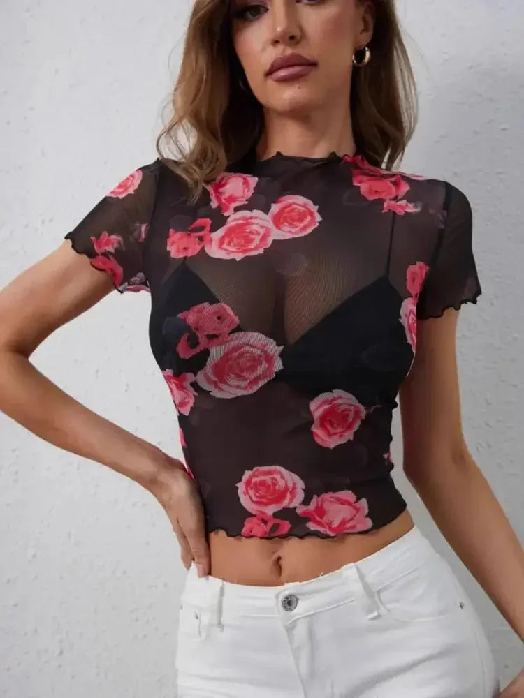 Mesh Rose Print Fitted T-Shirt - Update AvenueT-ShirtsTrendsi100100048567812100100048567812e84126db78364bf987c24b37c5dbc194 - Max - OriginFloral
