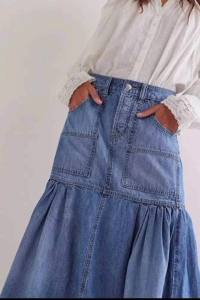 Midi Denim Skirt with Pockets - Update AvenueDenim Dresses & SkirtsTrendsi100100752947917100100752947917b1949de2 - 4060 - 48ac - 81c1 - b78ab39d3913 - MaxMedium