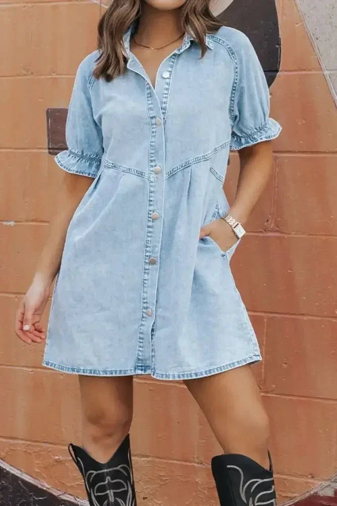 Mineral Wash Ruffle Sleeve Denim Dress - Update AvenueDenim Dresses & SkirtsTrendsi100100664980512100100664980512b2ccc519 - c9b5 - 48ab - 925e - 06252ee62e18 - Max - OriginLight Blue