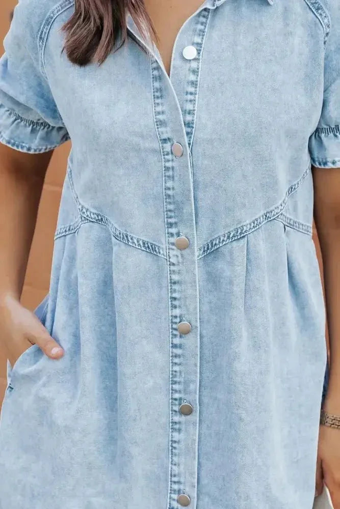 Mineral Wash Ruffle Sleeve Denim Dress - Update AvenueDenim Dresses & SkirtsTrendsi1001006649805121001006649805121096a556 - 1c9b - 4c9d - 8a5a - 0c2f6747ccc2 - Max - OriginLight Blue