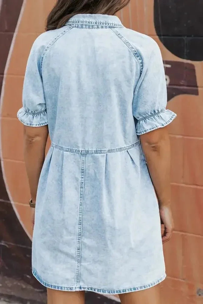 Mineral Wash Ruffle Sleeve Denim Dress - Update AvenueDenim Dresses & SkirtsTrendsi1001006649805121001006649805122f5a59bf - c94f - 4d06 - 95f2 - f6d90b429938 - Max - OriginLight Blue